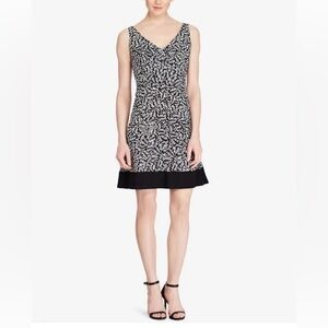 American Living Women’s Black Printed Sleeveless V Neck Fit + Flare Dress | 2